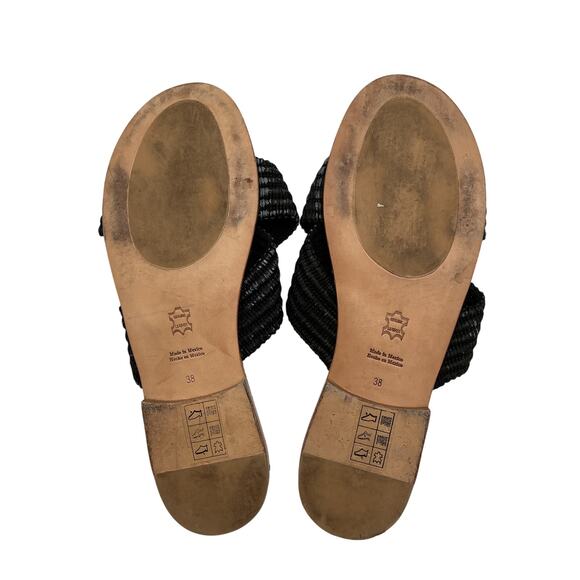 Jenni Kayne 'Raffia' Black Leather Crossover Sandal Size 8 - Picture 6 of 6